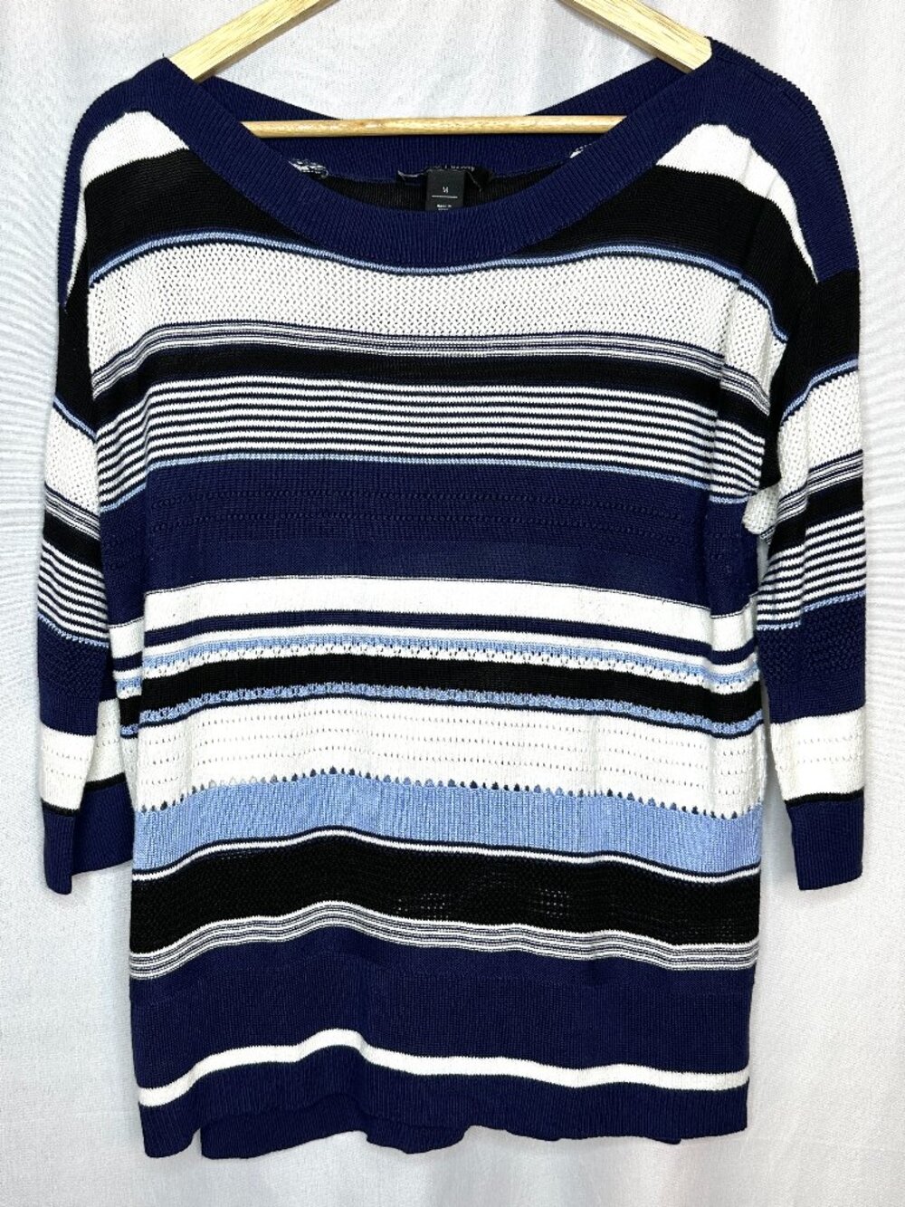 WHBM Striped Boat Neck Loose Knit Sweater, Medium Cottage Coastal Classic